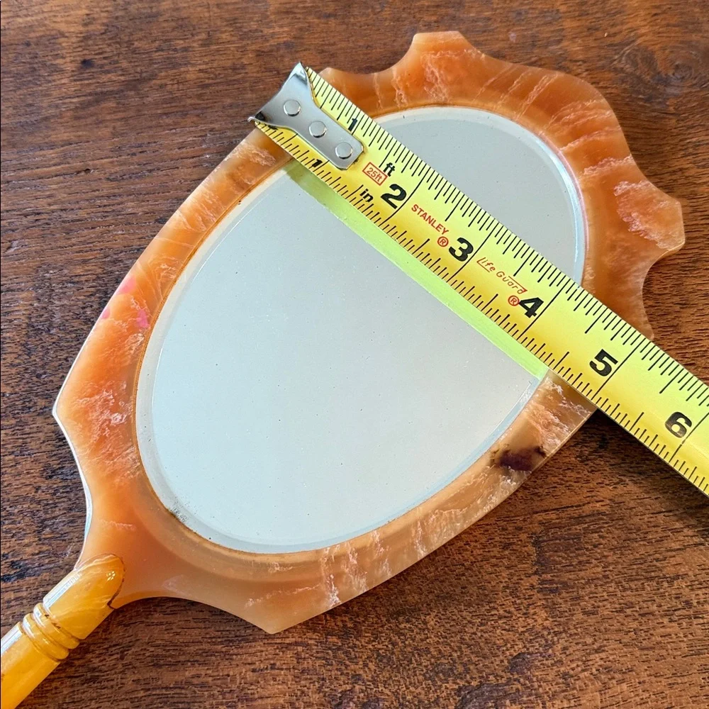 Vintage Handheld Celluloid Vanity Mirror- Marbelized Butterscotch Color